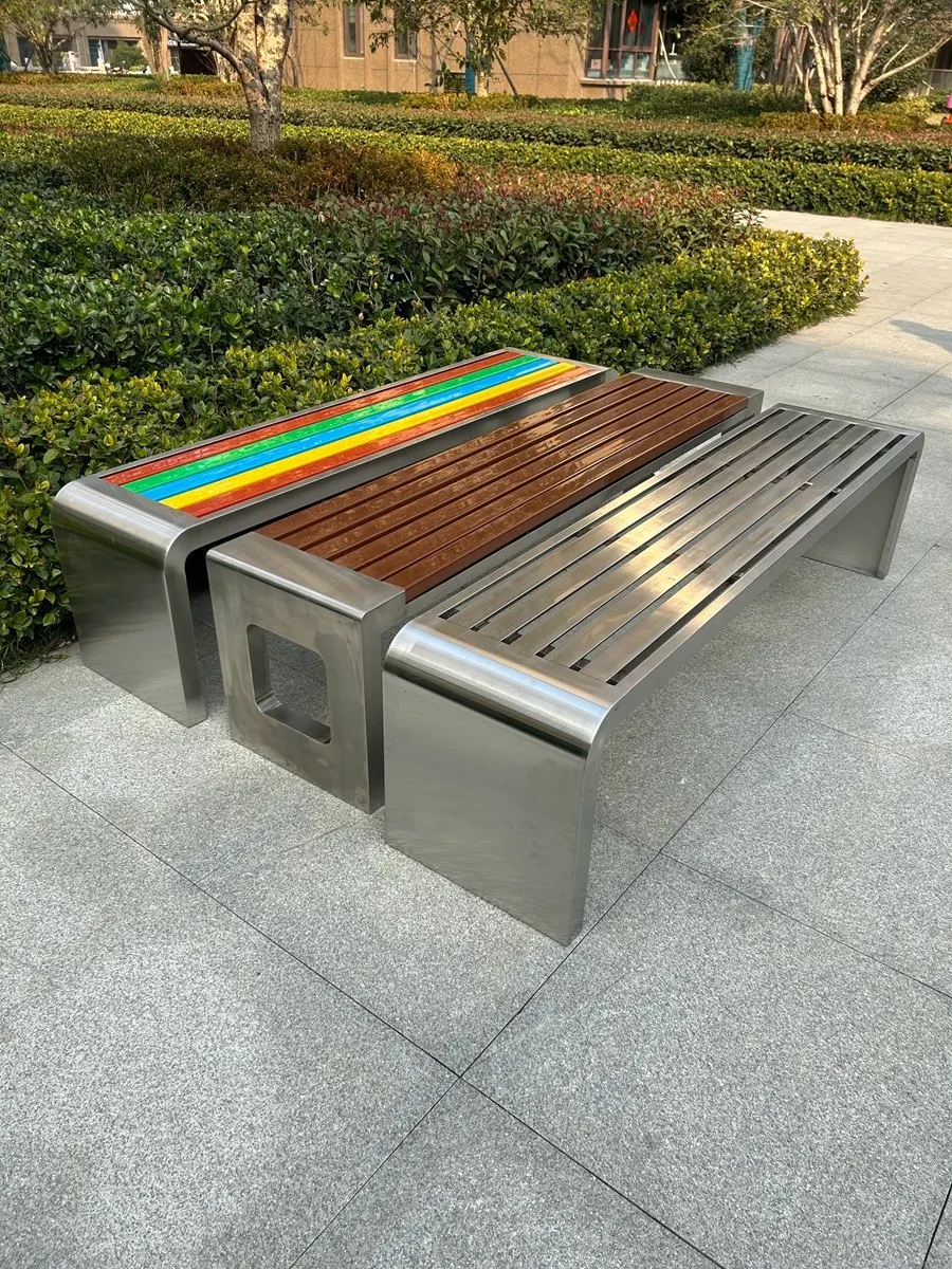 &Stainless Steel Movable Simple Modern Design Patio Bench Outdoor Garden Square Long Stool Anti-corrosion Leisure Public