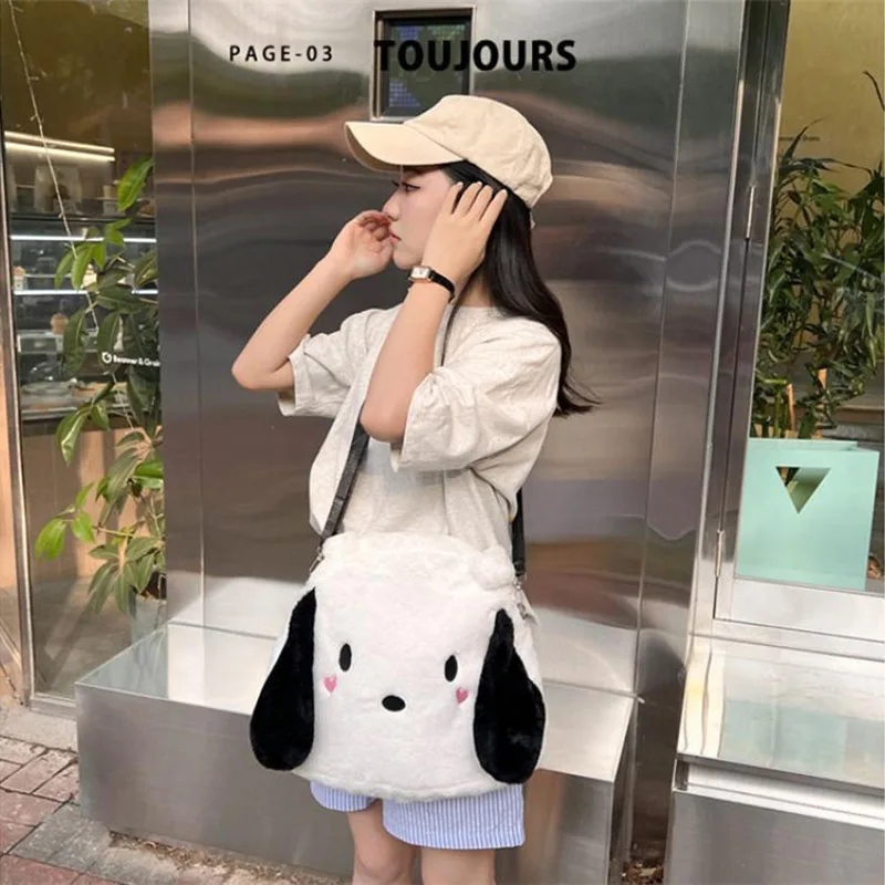 Pochacco Kawaii Handbag Sanrio Multifunctional Crossbody Backpack 2023 New Plush Bag Large Capacity Daily Cute Tote Bag