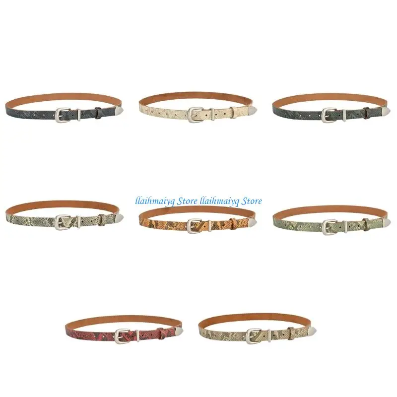 573B Elegant Retro Pin Clasp Snake Print Belt Faux Leather Unisex Fashion Accessory