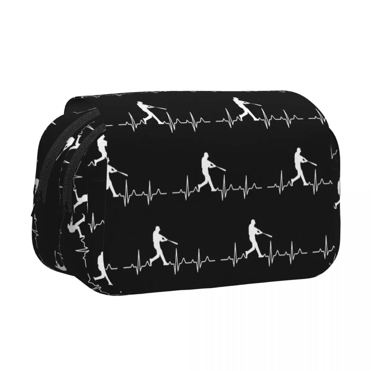Baseball Player Heartbeat Pencil Case Pen Holder Hard Shell Leather Big Capacity Pen Box Pencil Bag for Boy Girl School