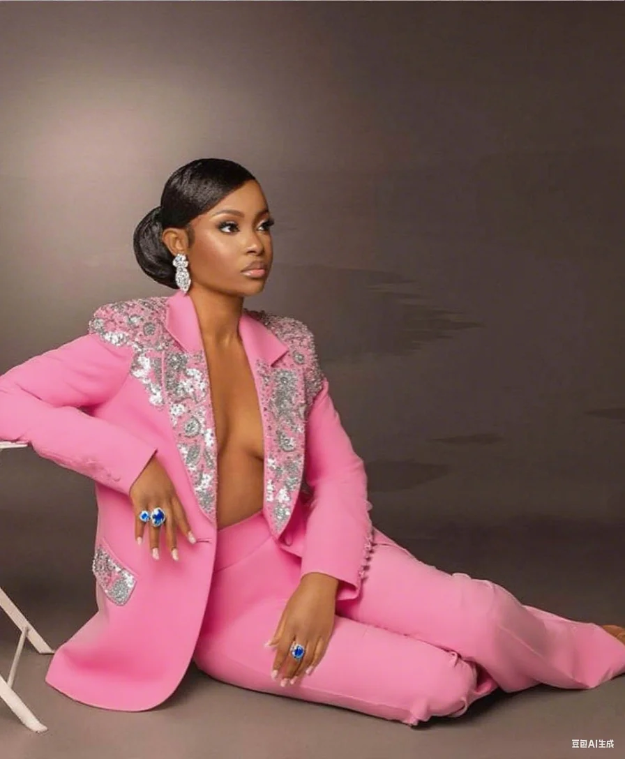 Silver Appliques Women Pants Suits Wedding Blazer For Parties Wear Customized Jacket Blazer Set 2 Pieces