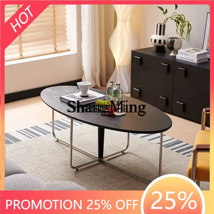

FG retro coffee table oval modern simple living room home stainless steel solid wood coffee table