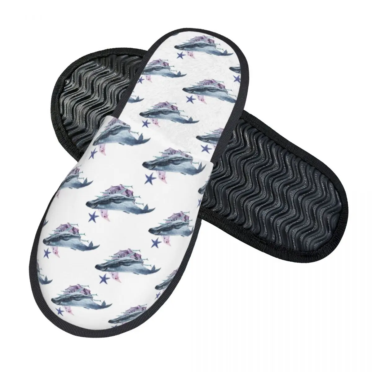 Custom Orca Whale And Dolphin Marine Life Slippers Memory Foam Warm Soft Women House Slipper Indoor Comfy Shoes