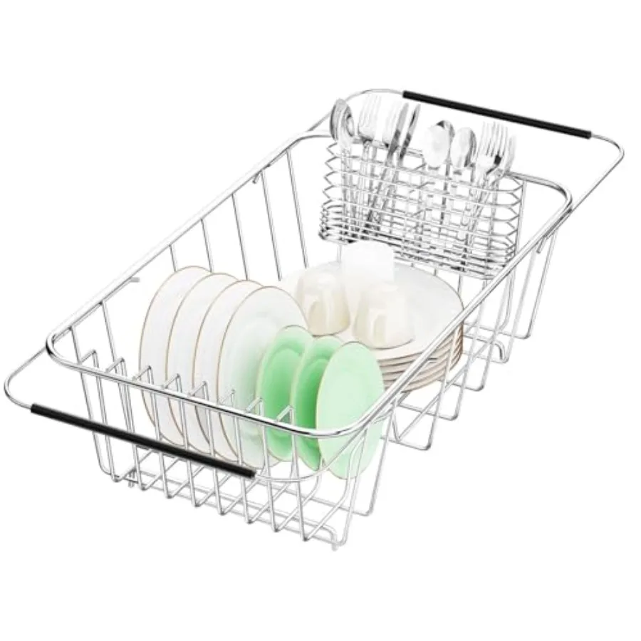 

Полка для сушки посуды в раковине, регулируемая расширяемая металлическая сушилка для посуды из нержавеющей стали 304, органайзер с посудой из нержавеющей стали