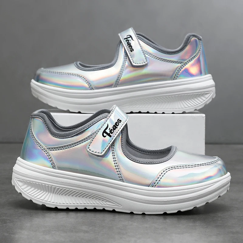 Bright Silver Women Shoes Breathable Vulcanized Shoes Women Sneakers Fashion Breathable Mesh Casual Walking Shoes Women Work Sho
