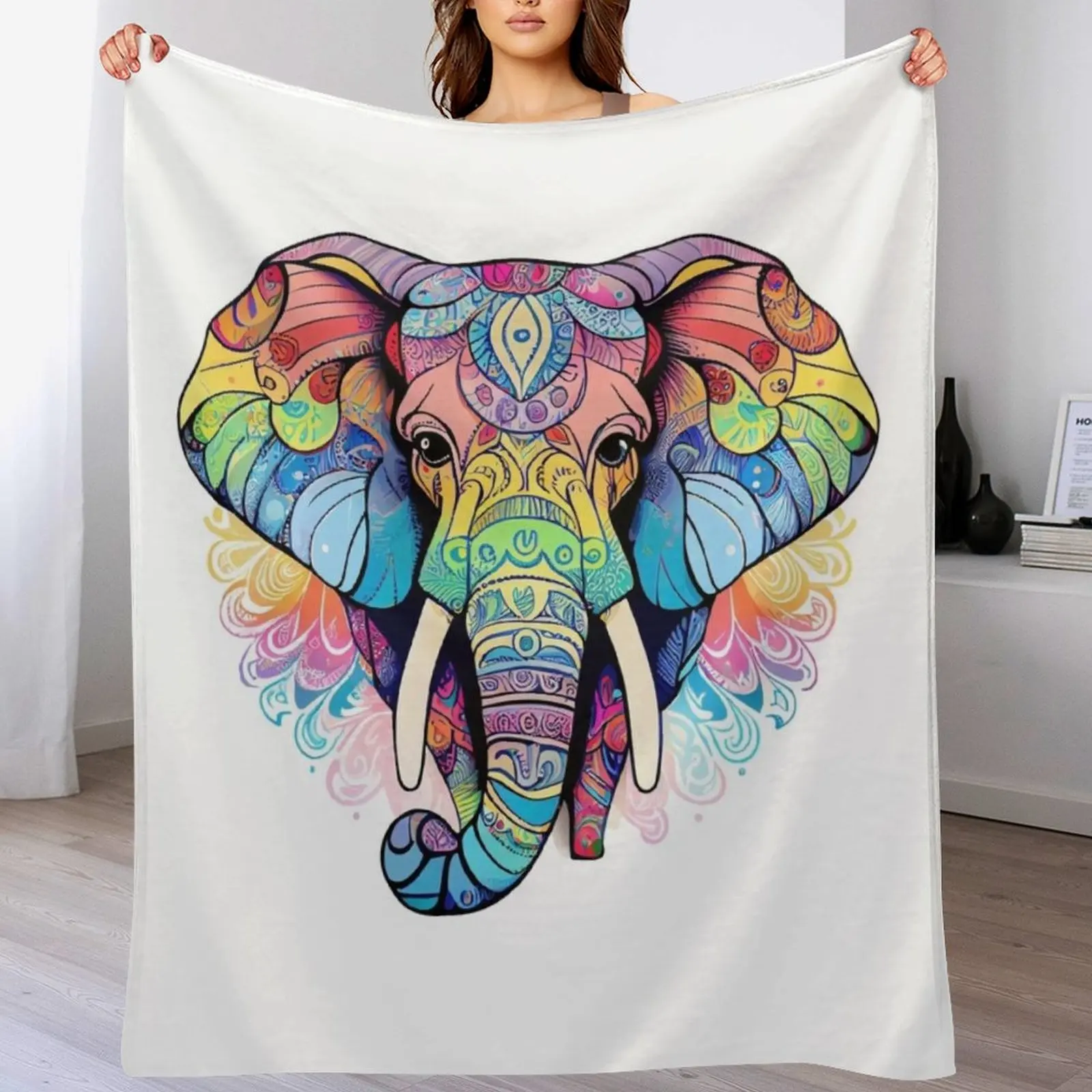 

Elephant colorful mandala Throw Blanket