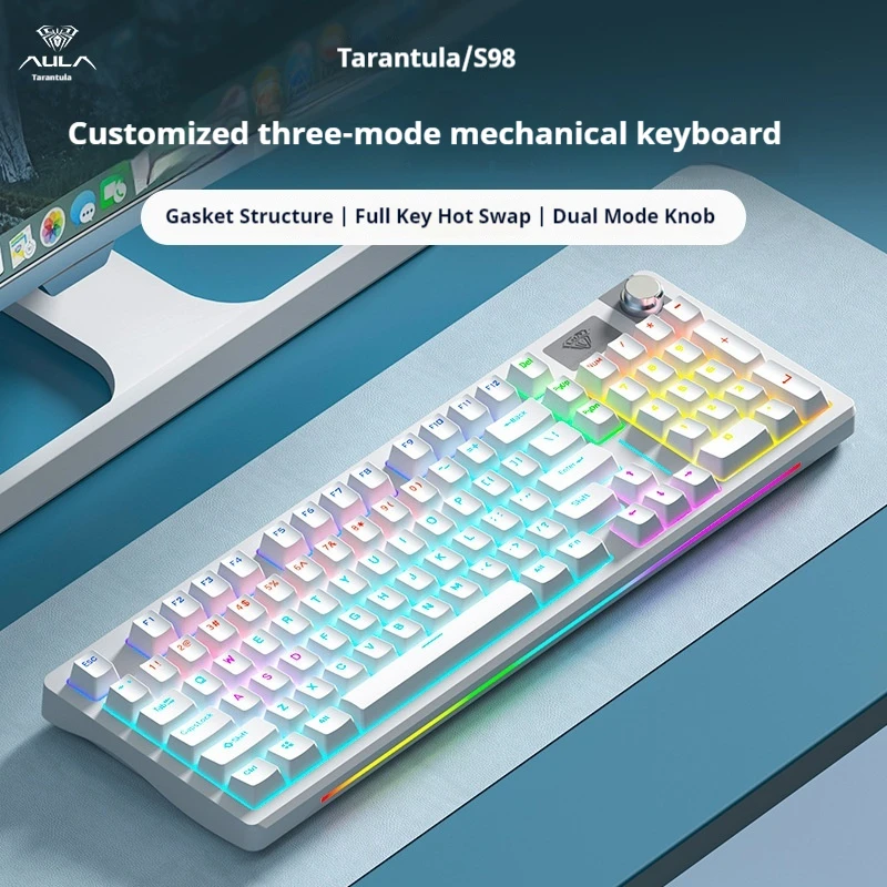 S98 Game Machine Keyboard 96 Key Rgb Light Effect Wireless Bluetooth Three Mode Full Key Hot Plug Axis Game Office Mode Switch