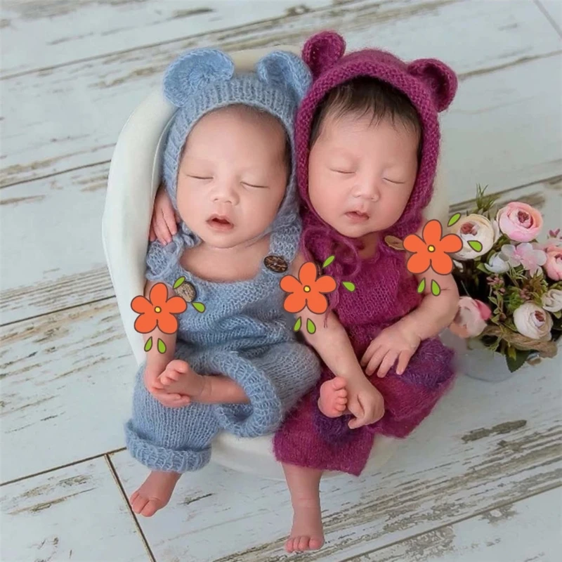 67JC Photoshooting Props for Baby Shower Gift Newborn Costume Hat & Bear Romper Photo Posing Clothes Photo Props Pants