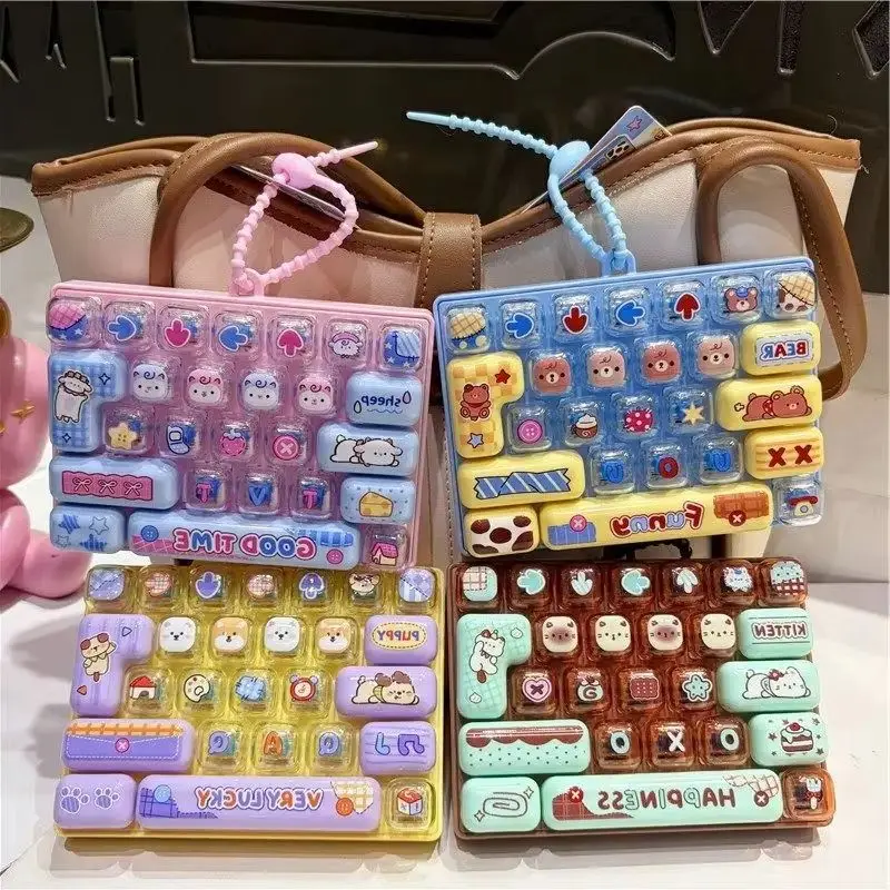 Nouveau porte-clés en forme de touche de clavier couleur bonbon, mignon dessin animé, jouet de clavier anti-stress à 26 touches, porte-clés, gadget anti-stress, pendentif de sac.