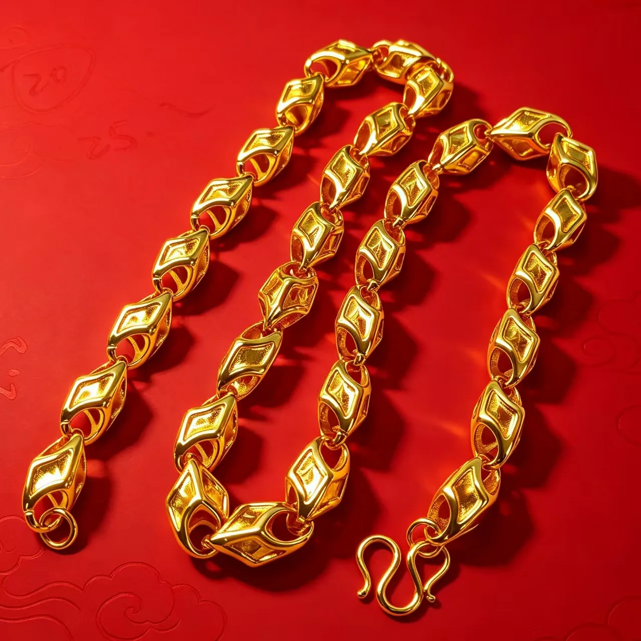 Luxury 9999 24K Solid gold certifid heart necklace wedding jewelry ethnic style men's and women's necklace
