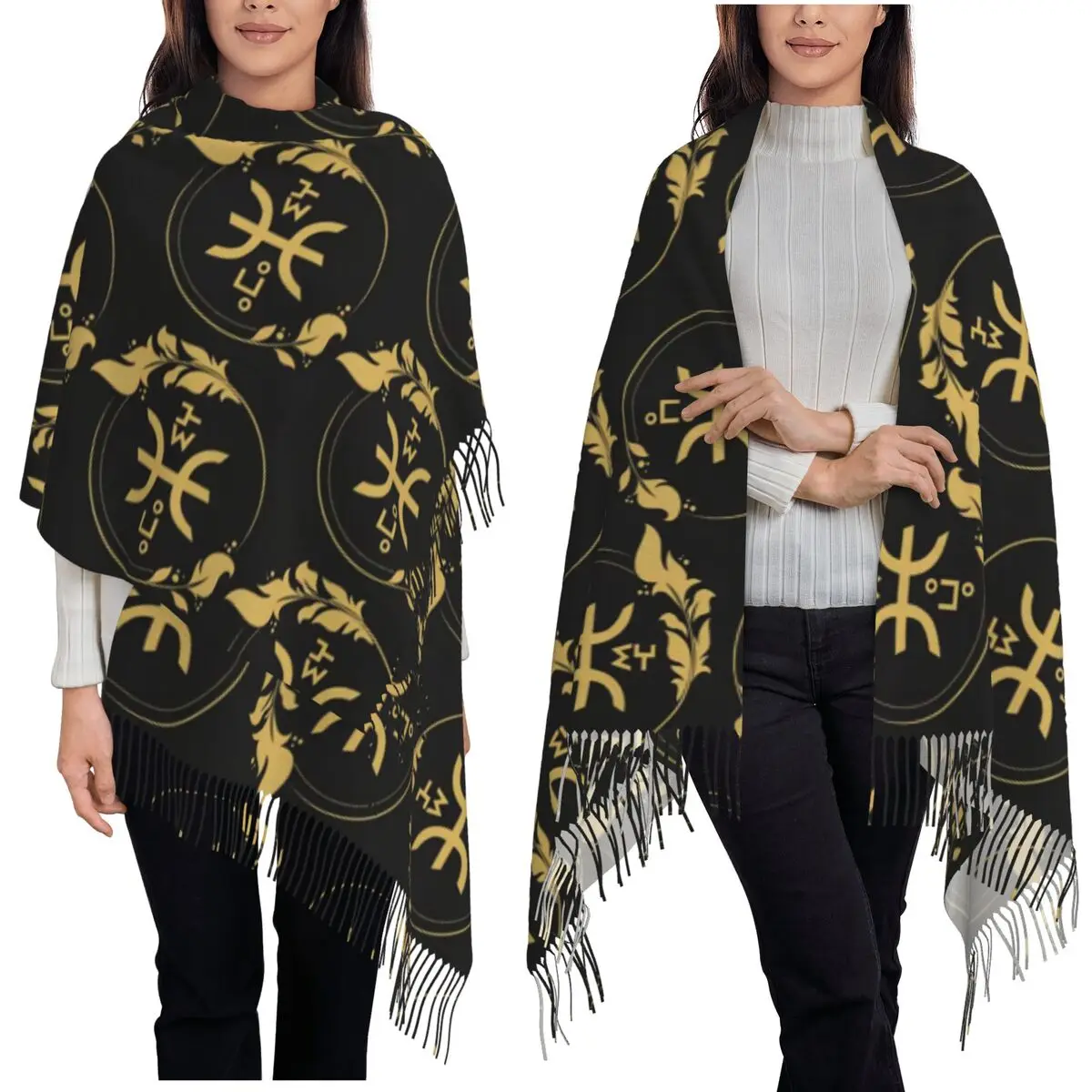 

Amazigh Pride Tifinagh Patriotic Kabyle, традиционный геометрический шарф, шарфы с кисточками для женщин, шали и накидки, большая шаль