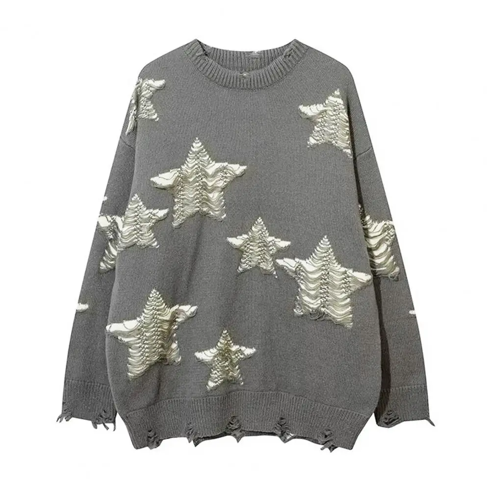 Breathable Knit Sweater Cozy Women's Preppy Star Knitwear Collection Oversized Sweater Loose Fit Pullover Vintage for Autumn