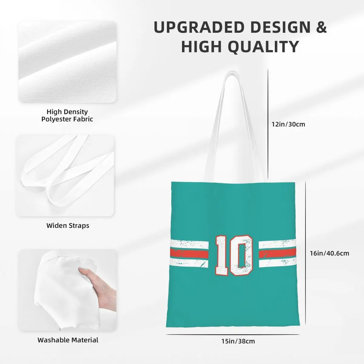 Tyreek 10 Dolphins Tyreek Hill أكياس التسوق القابلة لإعادة الاستخدام قماش حمل حقيبة المرأة حقيبة كتف حقيبة يد للسفر