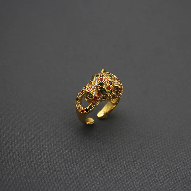 European and American leopard ring wax inlaid with colored zircon ring