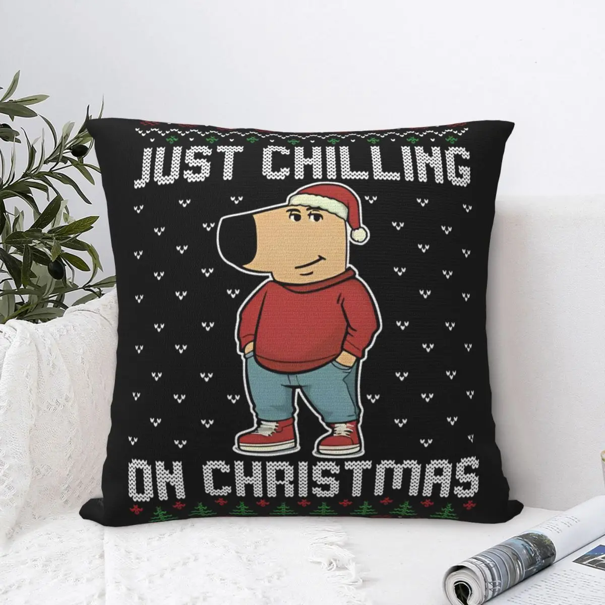 Just Chilling On Christmas Ugly Christmas Chill Guy Pillowcase Cushion Cover Decorative Throw Pillow Case Cover Home Zipper