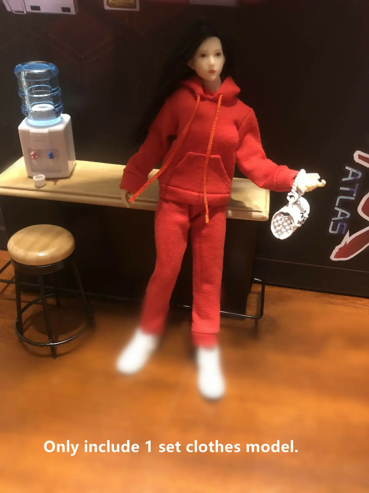 1/12 Scale Female Trendy Clothing Red Sweater Hoodie Pants Model for 6