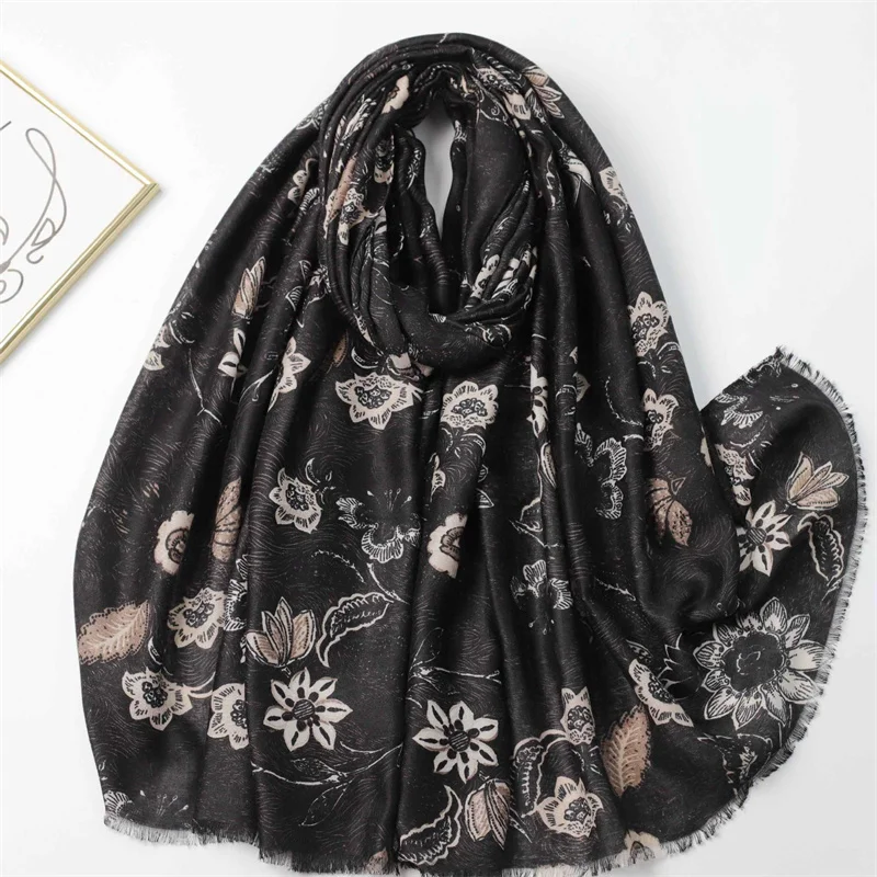 Winter Dicke Viskose Schal Vintage Floral Fransen Baumwolle Schals Und Wraps Pashmina Stola Bufandas Moslemisches Hijab Sjaal 180*90 cm