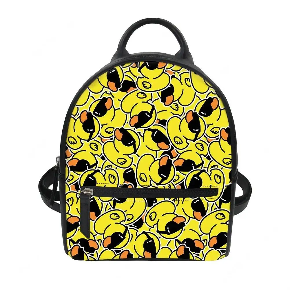 Cool Yellow Duck Print Pattern Custom Backpack Purse Women Carter Schoolbags Double Shoulder Mini Daypack Leather Travel Bag