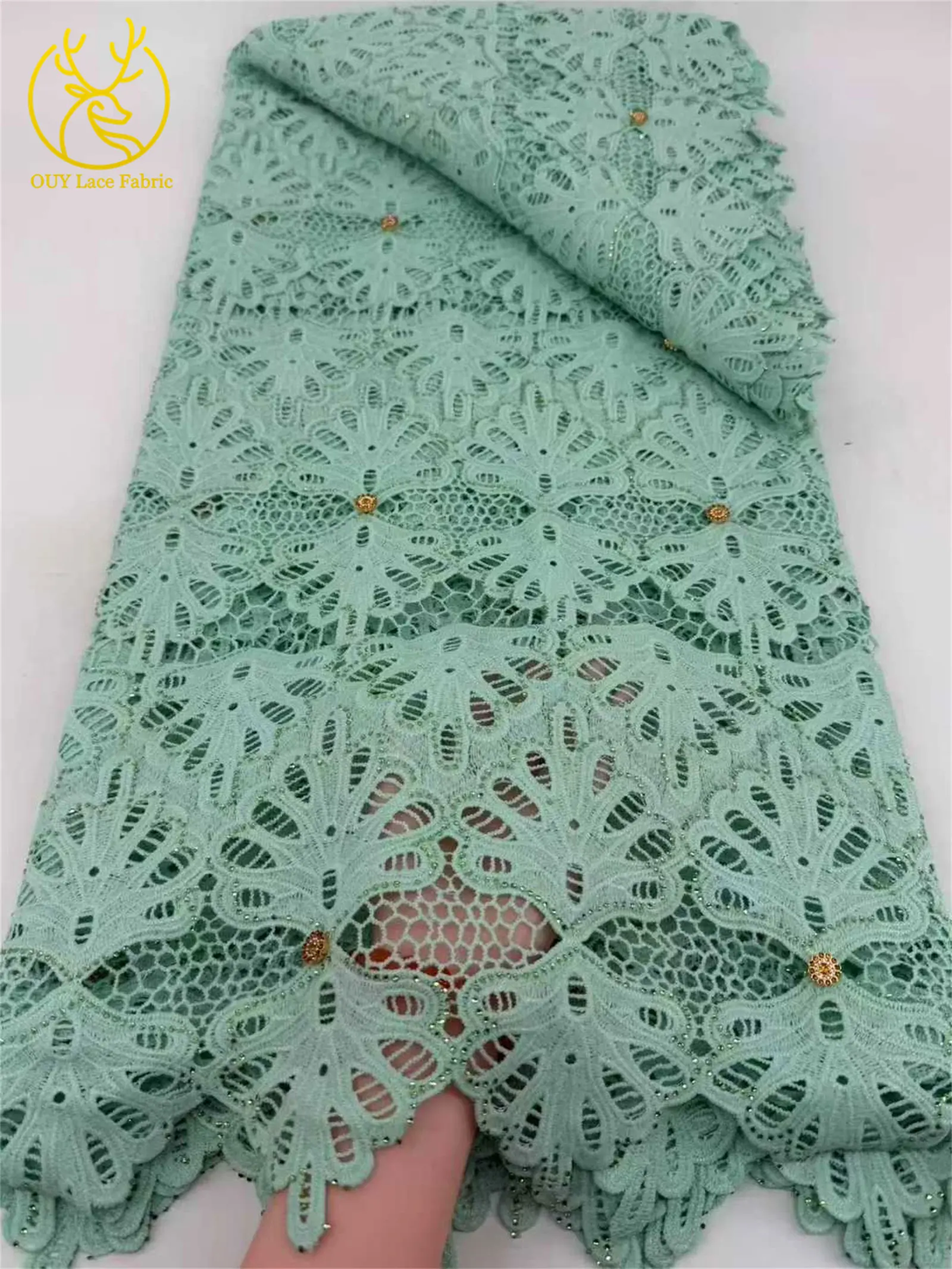 2026 Neuester afrikanischer wasserlöslicher Spitzenstoff, 5 Yards, nigerianischer Steinstoff, geeignet für Damen-Partykleider, Nähmaterial – Detail 7