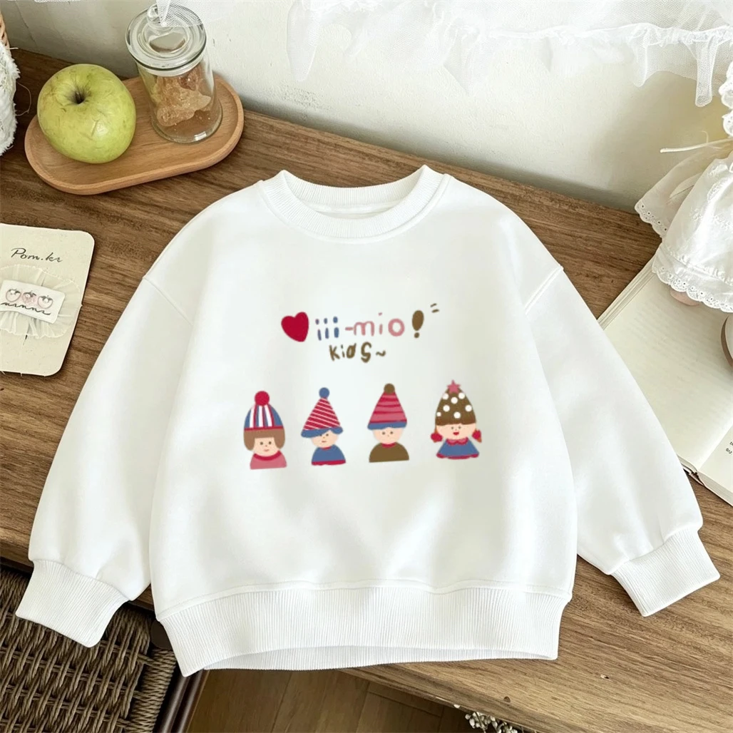Pink White Sweatshirts Girls Child Long-sleeved Tops Loose Casual Crewneck Pullovers Toddler New Design Printing Hoodies