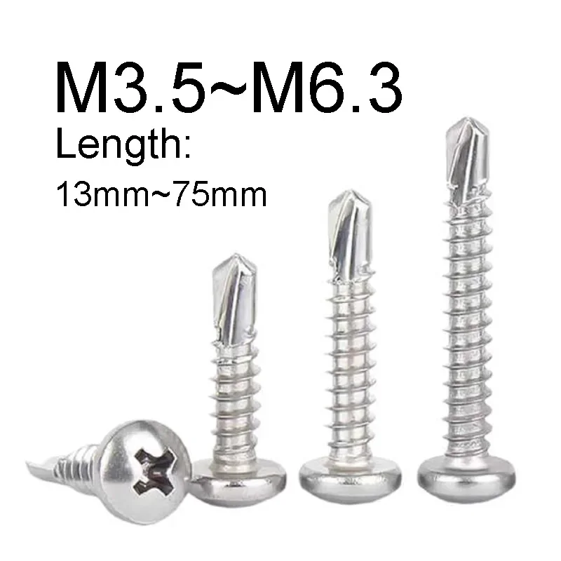 10~50PCS Stainless Steel Window Fixing Wood Screw M3.5 M3.9 M4.2 M4.8 M5.5 M6.3 Self Tapping Round Head Phillips Dovetail Screws