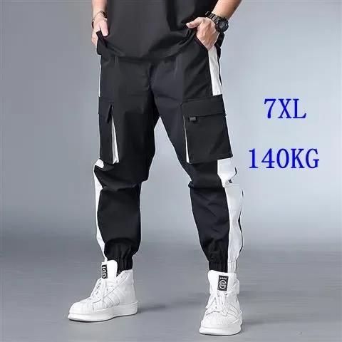 

Large Plus Size 5XL 6XL 7XL Mens Cargo Pants Female Splice Drawstring Boys Loose Man Harem Pants Slacks Large Cropped Trousers