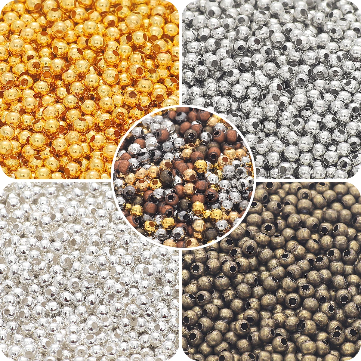 

500-100pcs 2.4/3.2/4/5/6mm Gold Tone Metal Beads Smooth Ball Spacer Beads For Jewelry Making DIY Bracelet Necklace Accessories