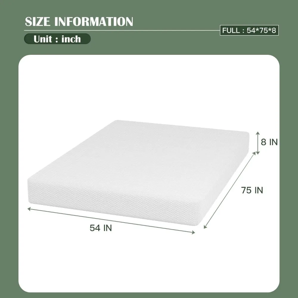 Gel Traagschuim Matras 8 Inch Matras, Certipur-Us Gecertificeerd, Ademend Bed Matras Voor Koelere Slaap Ondersteunend, Vol