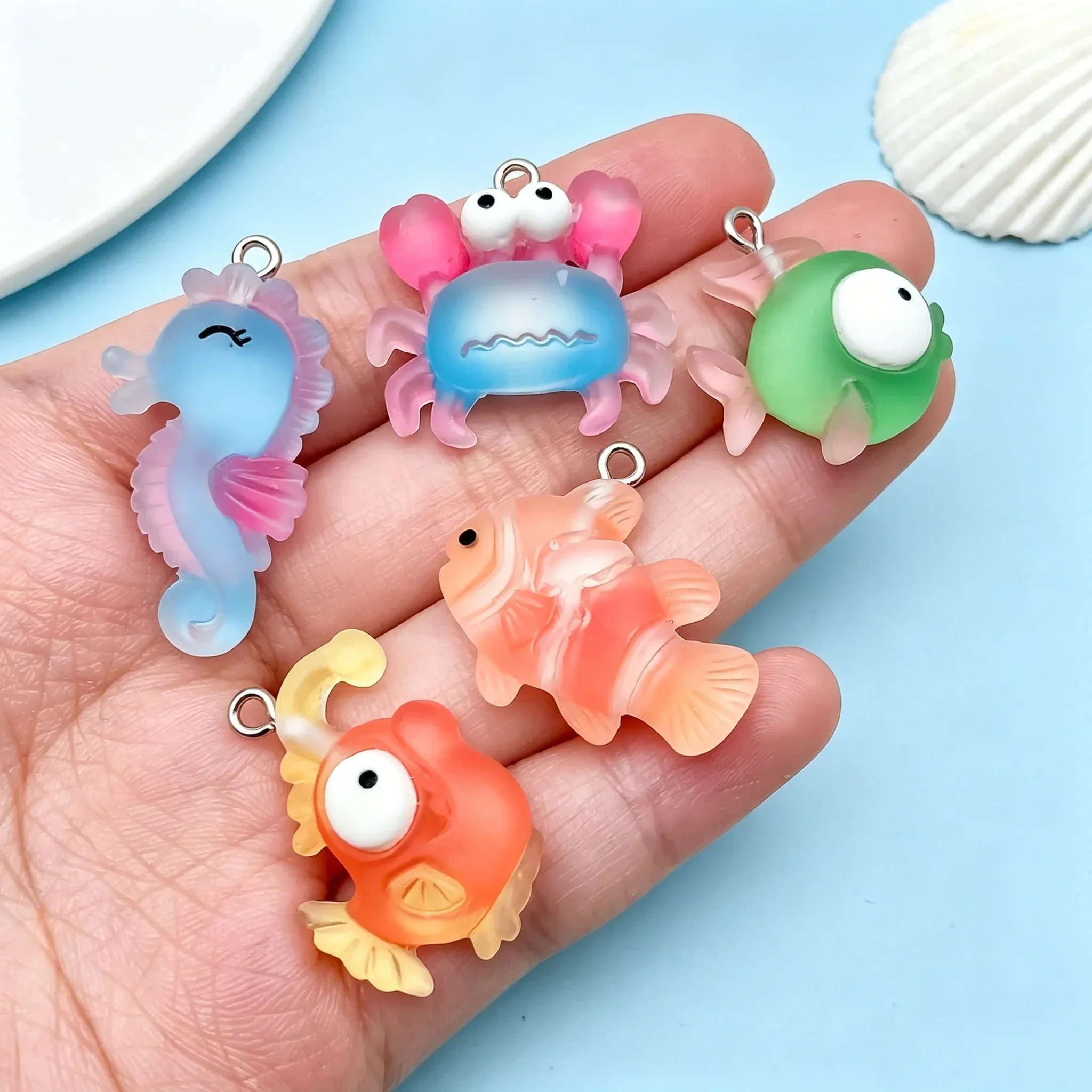 10Pcs 3D Mini Sea Creature Resin Pendants Flatback Ocean Animal Charms DIY Craft Supplies for Handmade Jewelry Making