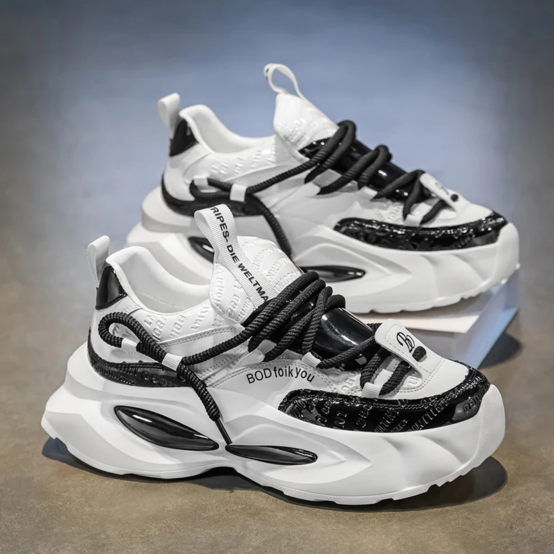 Fipatbu メンズ ウォーキング チャンキー シューズ、カジュアルで快適な滑り止めプラットフォームシューズ、軽量レトロカジュアルシューズ