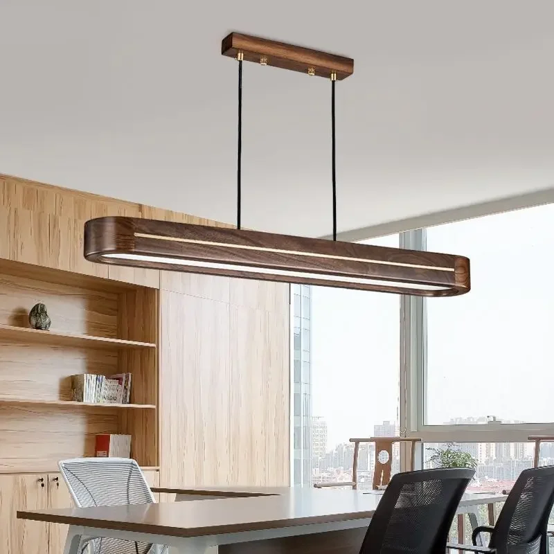 New Chinese Restaurant Zen Landscape Tea Room Pendant Bar Dining Room Dining Table Walnut Simple Strip Lamp