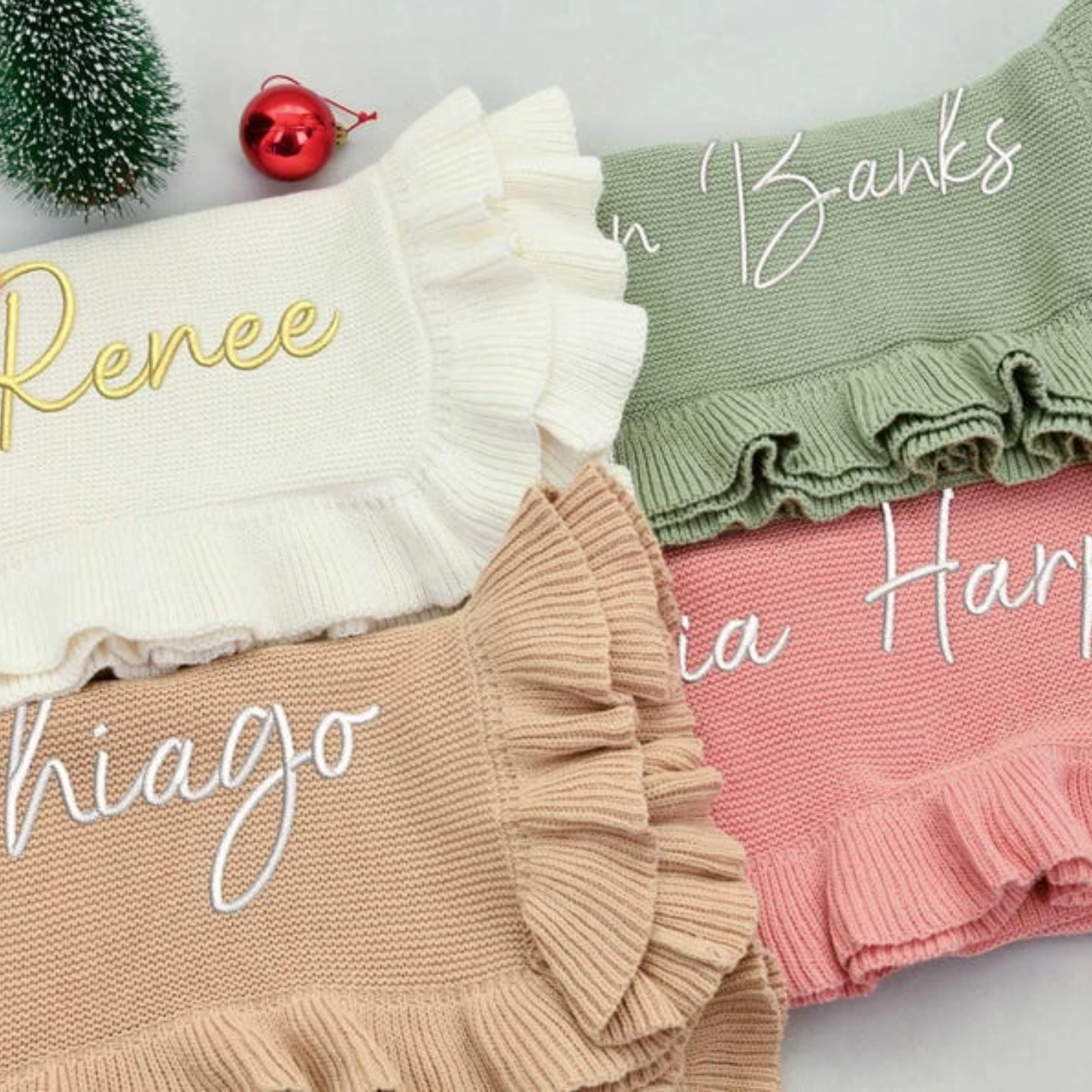 Personalized Name Blanket,Embroidered Baby Blanket,Newborn Baby Gift,Soft Breathable Cotton Knit