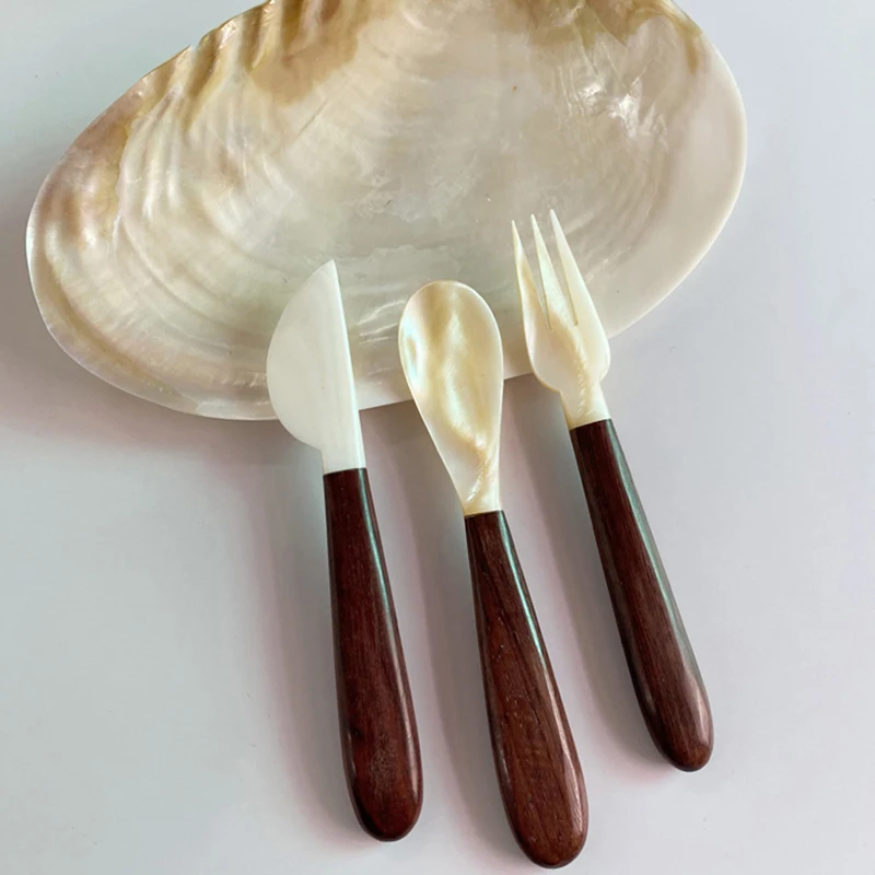 Natural Shell Resin Spoon Fork Ice Cream Dessert Spoon Caviar Spoon Seashells Stirring Spoons Teaspoon Kitchen Tool