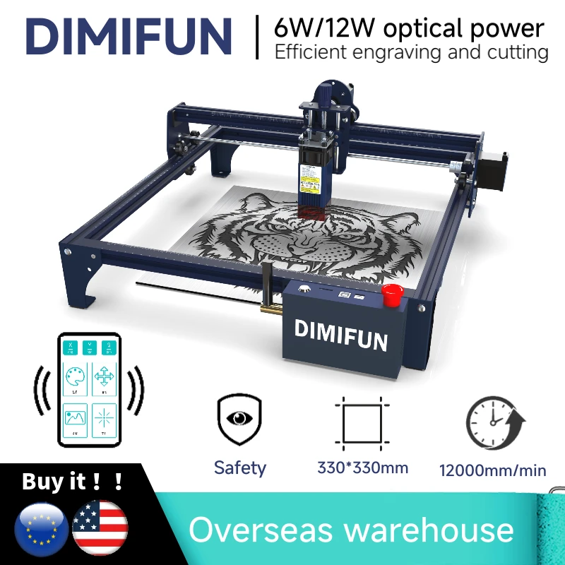 

DIMIFUN DM6 Compact Laser Engraver 6W/12W for Woodworking Diode CNC Projects -WiFi Offline Control Blue Light Cutter