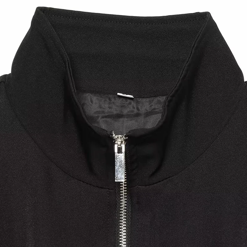 HXAO Kurze, lockere Jacke, Damen-Bomberjacke, Herbst, lässig, schwarz, rot, Oberbekleidung, Stehkragen, Reißverschluss, Oberteil für Damen, Bürojacke – Detail 8