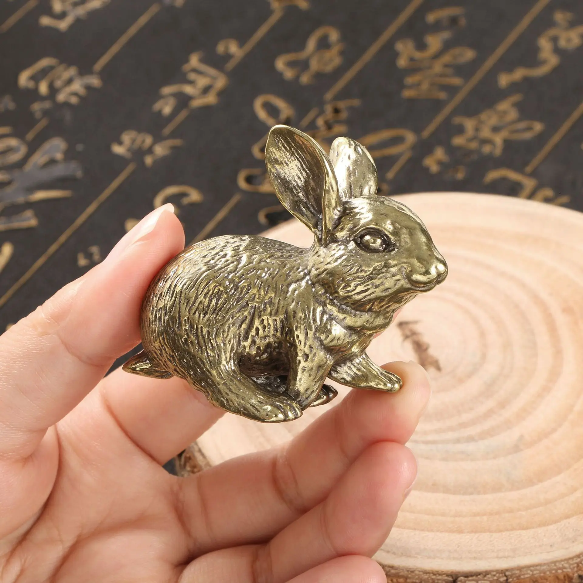 Antique Solid Copper Cute Rabbit Brass Ornaments Chinese Twelve Zodiac Crafts Collection Desk Decoration Figurines