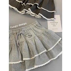 Summer Y2k Pleated Skirts Women's Clothes Kawaii High Waist Lace A-line Jupe Fashion Sweet Mini Skirt Faldas Mujer De Moda New