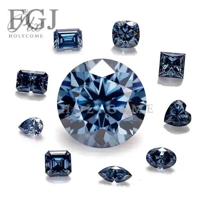 

FGJ Vivid blue Moissanite Brilliant cut Cushion Princess Heart Oval Pear Marquise Asscher Trillyon radiant Emerald Kite Triangle