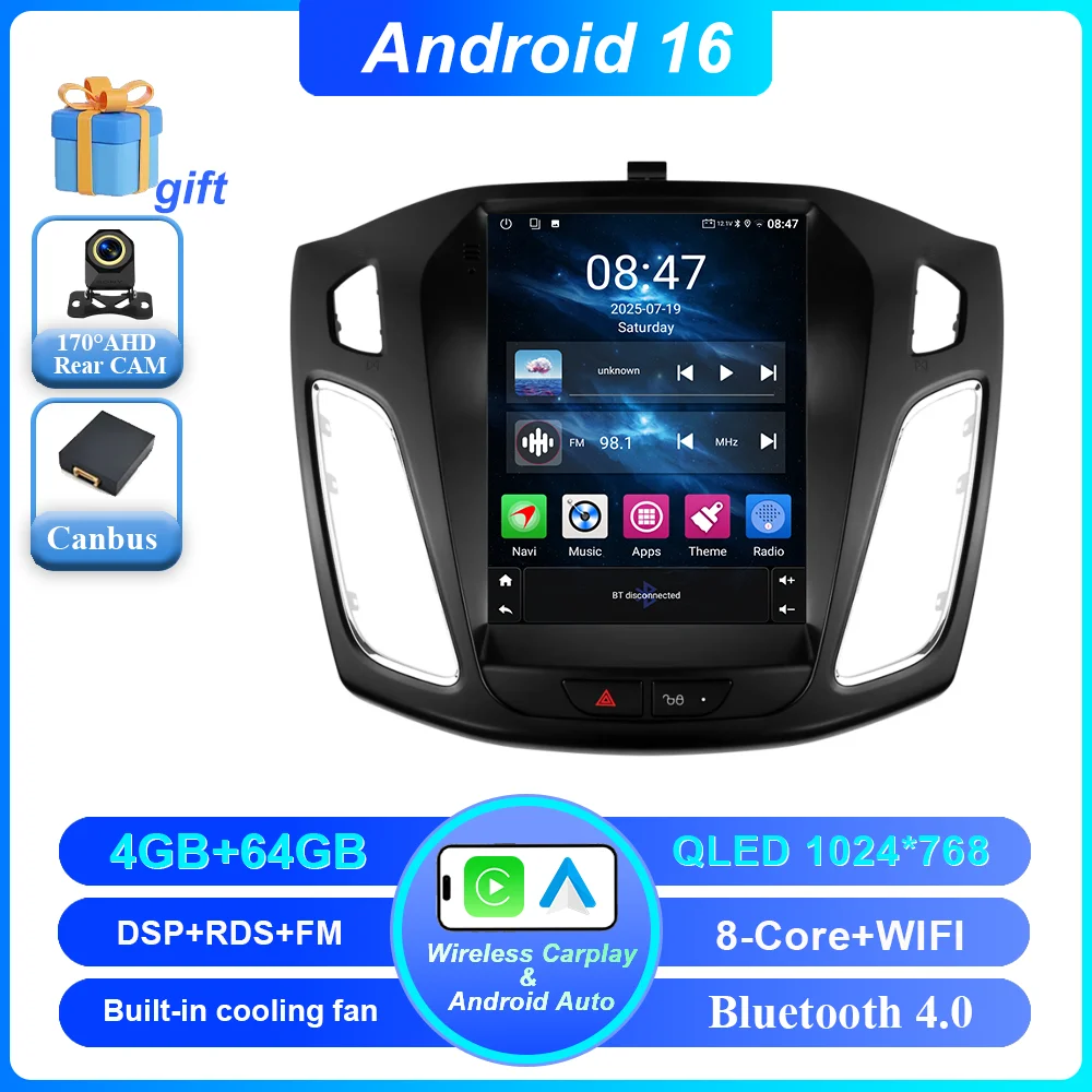 Android 16 Autoradio Stereo Voor Ford Focus MK3 2011-2019 Auto GPS Navigatie Multimedia Speler GEEN 2Din DVD 4G Draadloze Carplay
