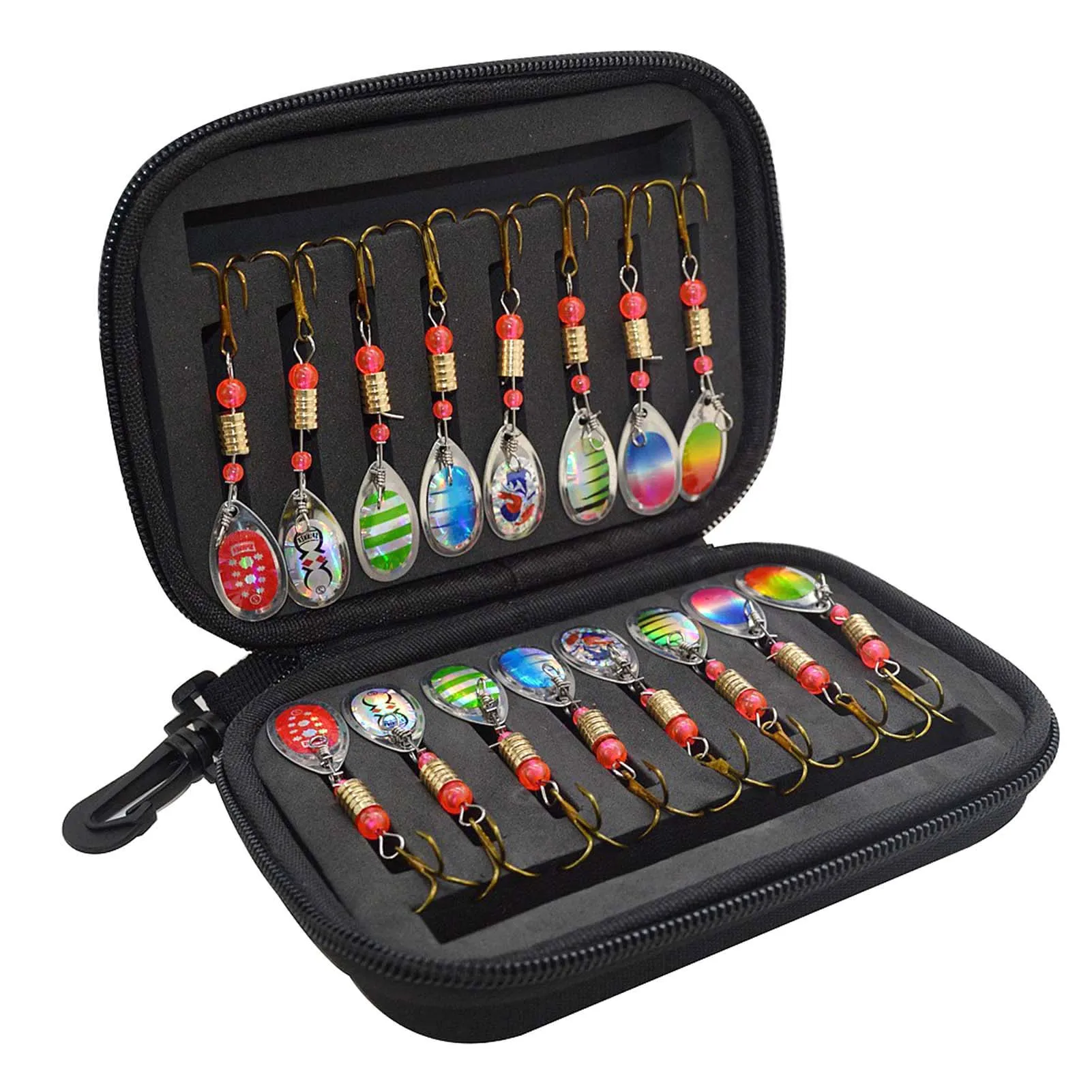 

Fly Fishing Lure Spinner Kit Spoon Bait with Foam Box Trout Flies Fishook Fish Hook Hard EVA Storage Case Container Bag