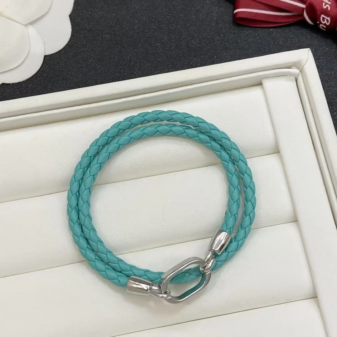 

Buckle Leather Rope Bracelet Green Couple Leather Personality Versatile Braided Bracelet Steel Wire