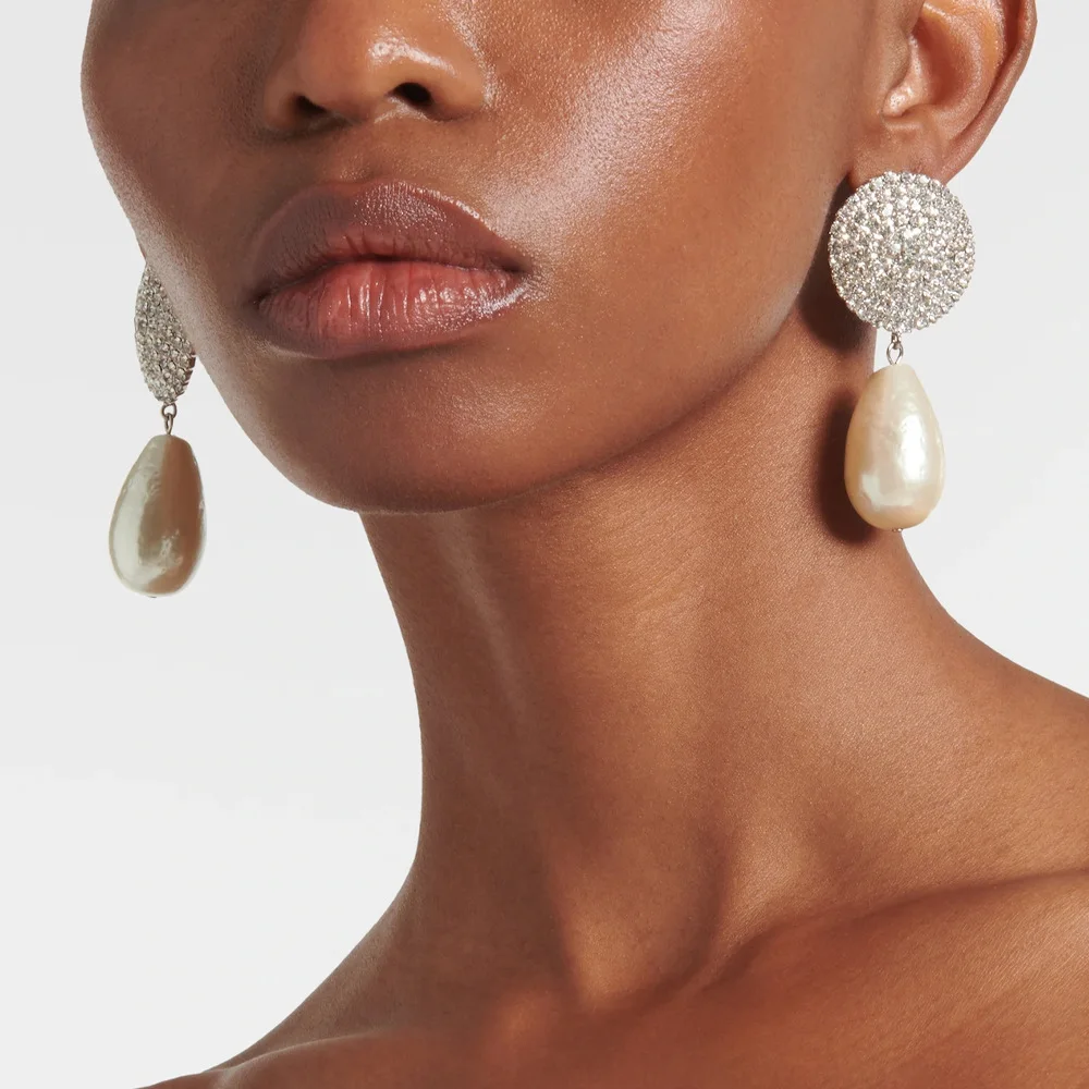 

Luxury Ball Pendant Pearl clips Earrings For Women Wedding rhinestone CZ Dubai Bridal ear clips Trendy Jewelry Elegant Sensation