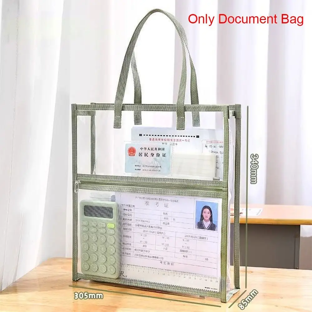 PVC Material Double Layer Document Bag Simple Design Transparent Student Handbag Waterproof Large Capacity Pencil Case