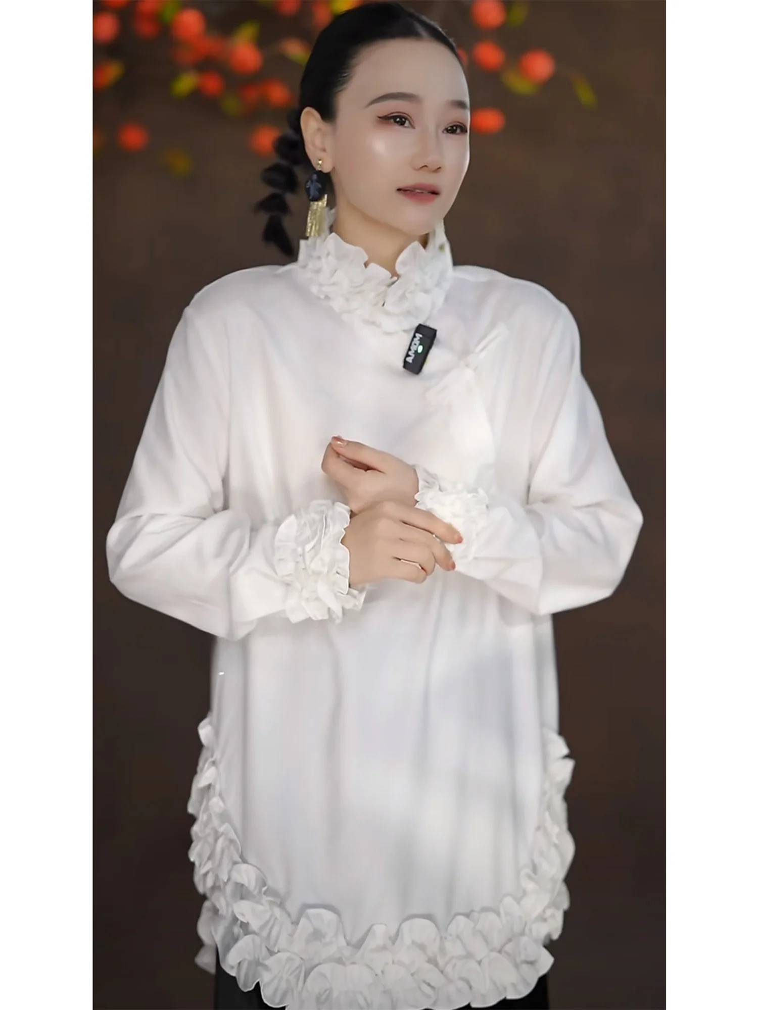 

Ele White irt Women's New Chinese Sle National Faion Stand Collar Top High-End Sensation Luxury Anti-Aging Beautiful
