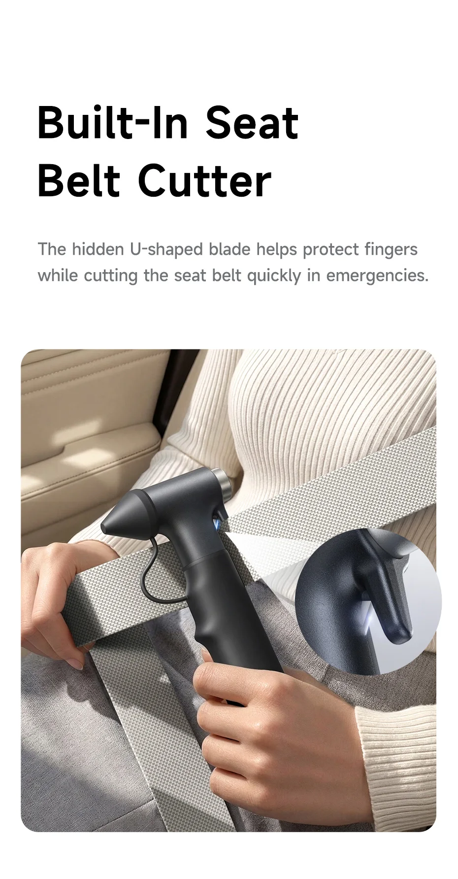 Baseus GoTrip DT2 Auto-Sicherheitshammer 2-in-1 Fensterzerschläger Gurtschneider Wolframstahlspitze Notfall-Flucht- und Rettungswerkzeug – Detail 10