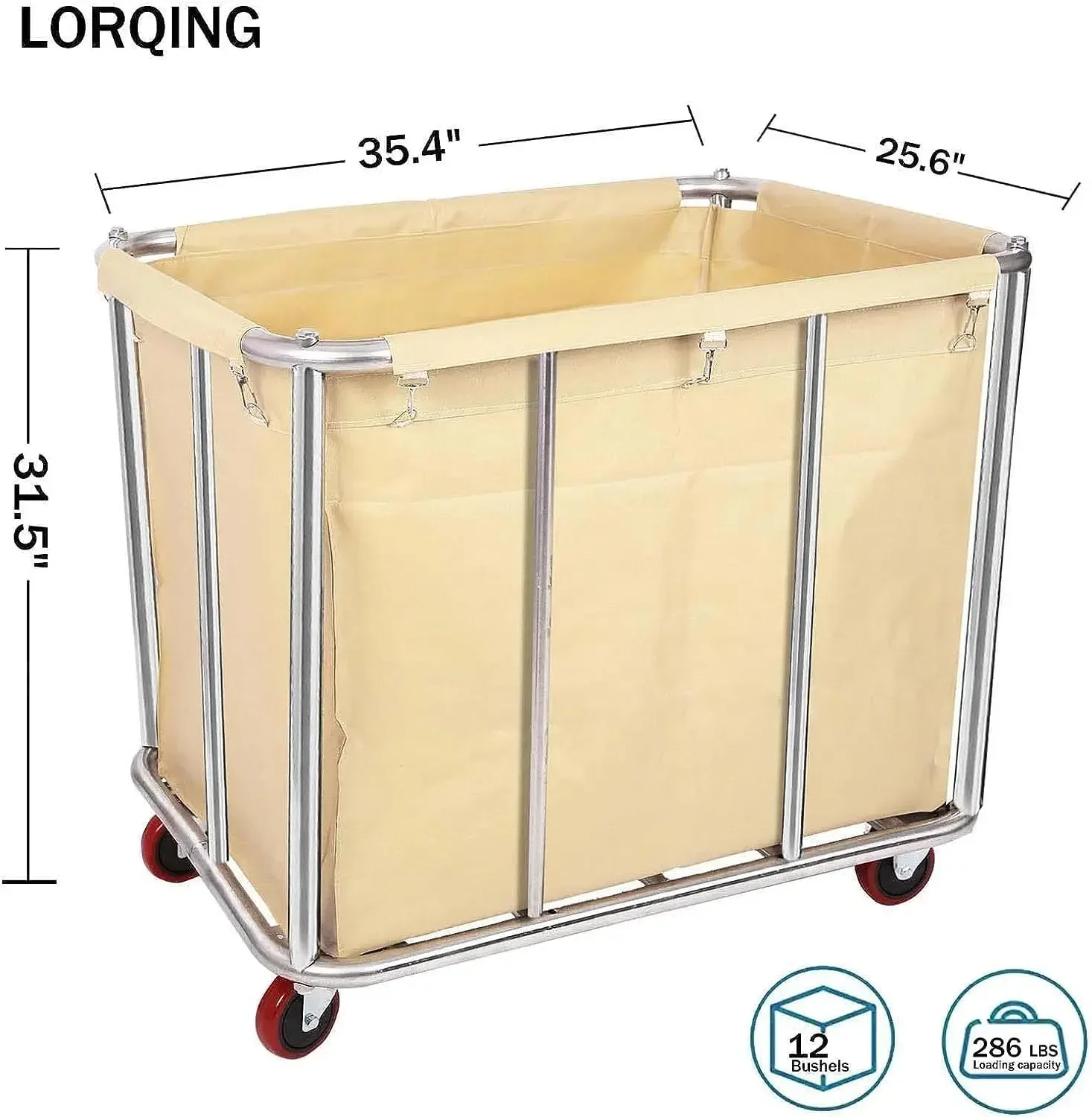 Cart for Commercial/Home,12 Bushels Heavy Duty Large Stainless Steel Rolling Laundry Basket with Wheels，for Laundry/Toys/Sundrie