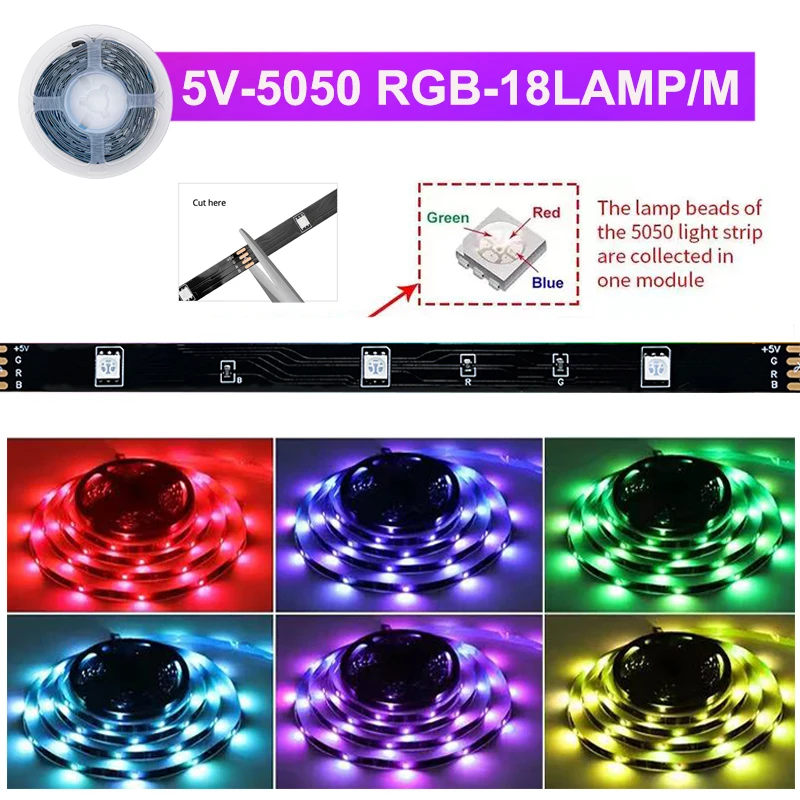 5M USB RGB Led Strip Lights Smart 24Key Remote Control Led Tape Light Color Changing For TV Backlight