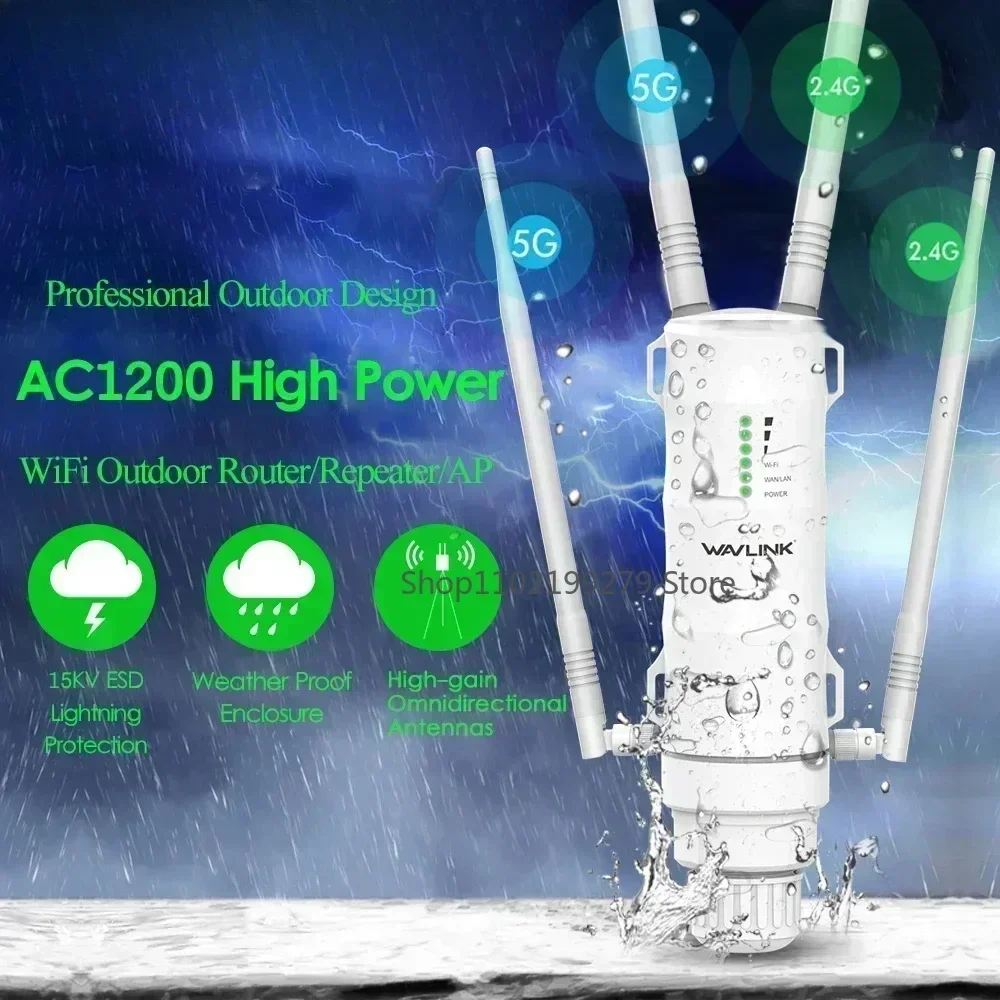 2025 Wavlink High Power AC1200 Wasserdichter drahtloser WLAN-Repeater für den Außenbereich, AP/WLAN-Router, Dual-Dand-5G-Langstrecken-Extender-Antenne