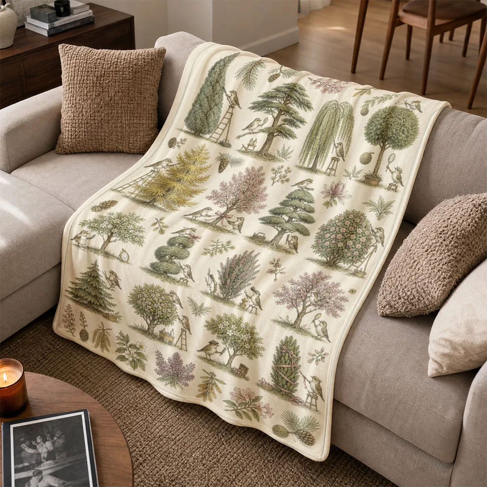 Large Botanical Garden Sofa Throw Blanket Tapestry Woodland Floral Cottage Decor Cover for Living Room Home Accent