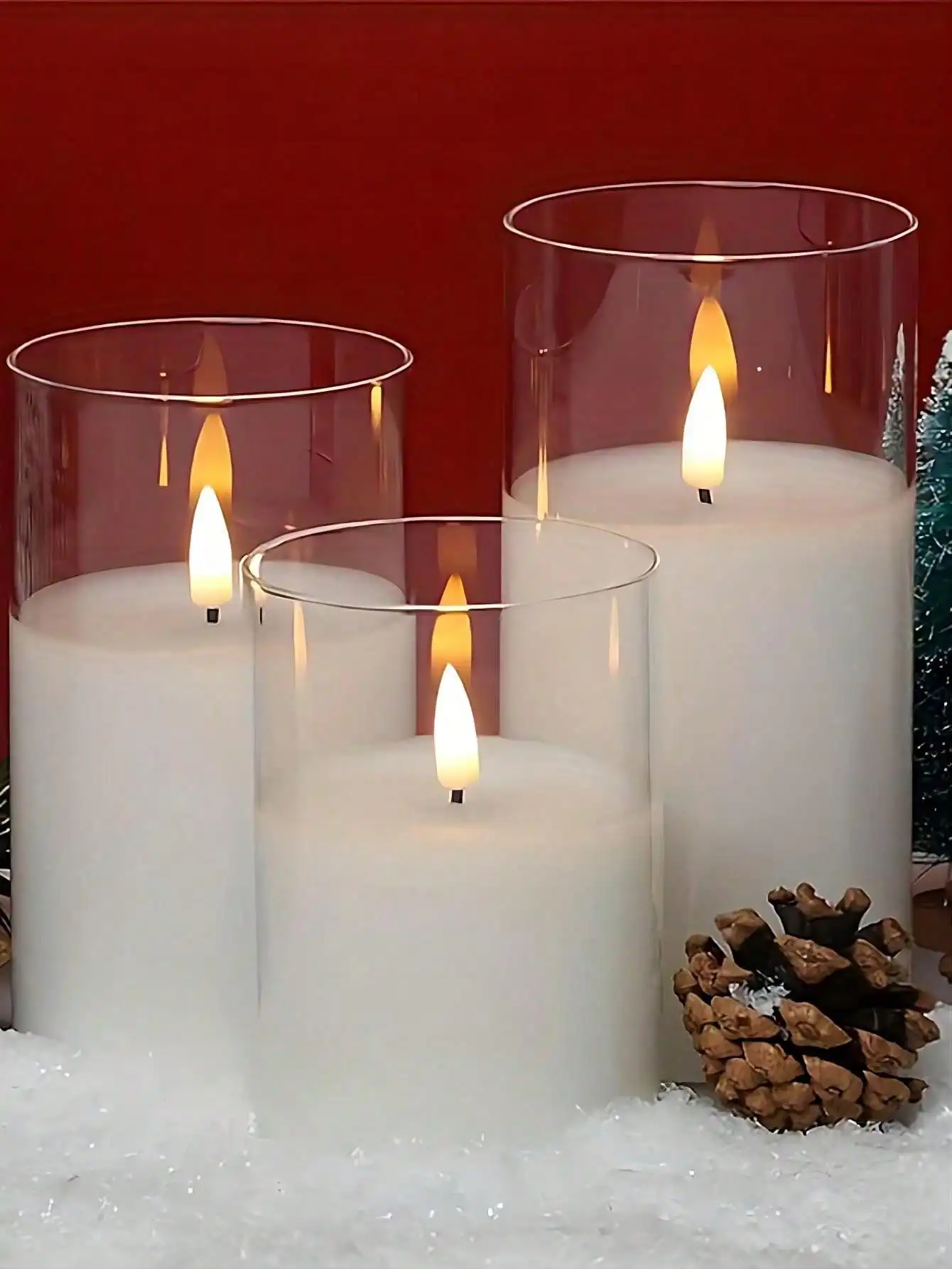 Remote Controlled Battery Operated 3D Parafin Wax Pillar Flickering Flameless & LED Candles